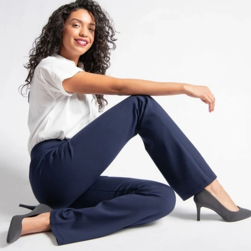 Betabrand Boot-Cut Classic Dress Pant Yoga Pants in Navy